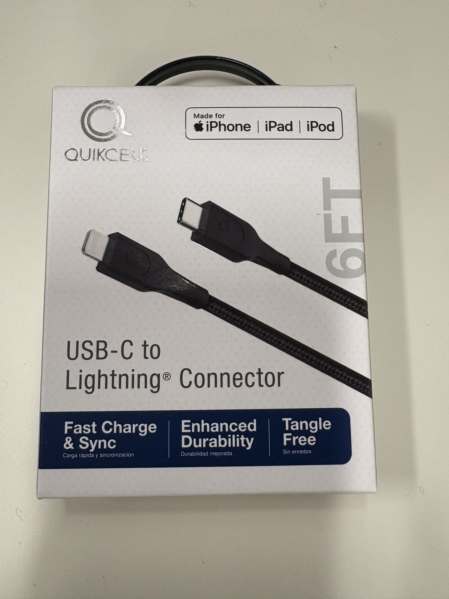 Brand New Quikcell 6ft USB-C to Lightning Braided Cable (Apple MFi Certified)