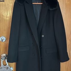 Express Women's Elegant Black Pea Coat With faux Fur 