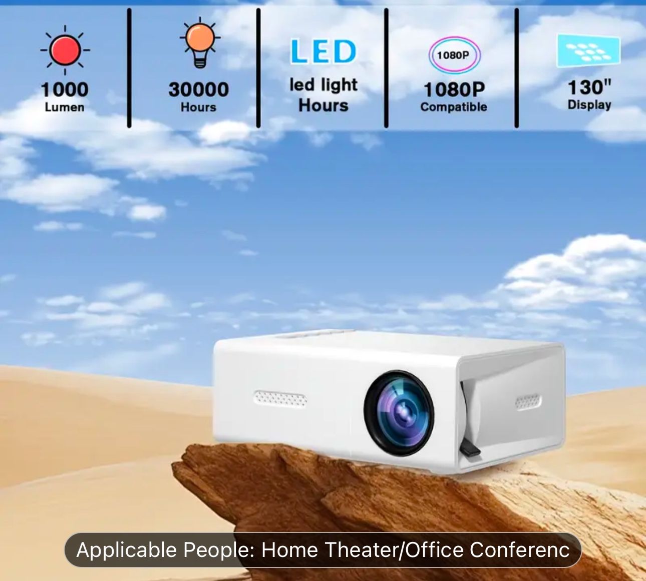 ZRZTM 1080P HD Portable Projector with Remote - Ideal for Home Theater, TV, Computer & Cell Phone Connection - Perfect for Family Gatherings & Birthda