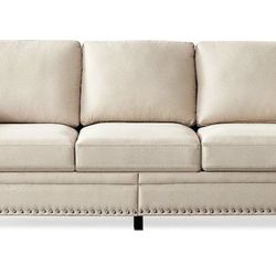 3 Seater Couch Sofa, Modern With Classic Nails Seat Cushions Removable 