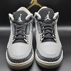 JORDAN AIR JORDAN 3 RETRO WOLF GREY LOW TOP ATHLETIC SNEAKER -LEATHER- LACE UP