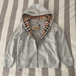 Burberry Grey Classic Check Zip Up Hoodie Size Large 