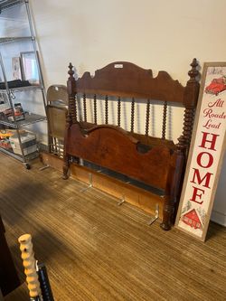 Antique Wood Spindle Bed Headboard and Footboard