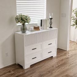 Brand New 47" White 7 Drawer Dresser Modern Fluted Design Sealed In Box