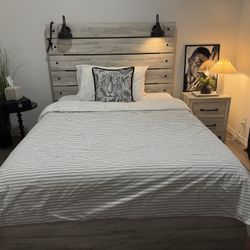 Queen Bed w/ 12” Mattress + Nightstand – $650