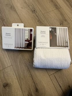 2 Threshold White Shower Curtains – New – 72x72