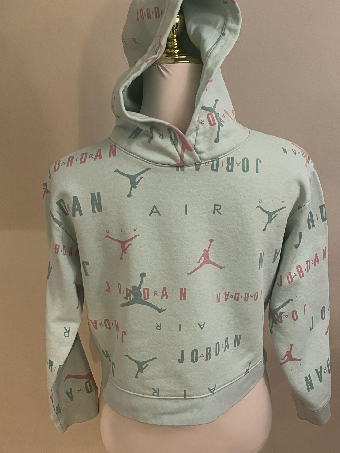 Air Jordan Hoodie Teal Pink Crop Top Girls Size L (12-13)