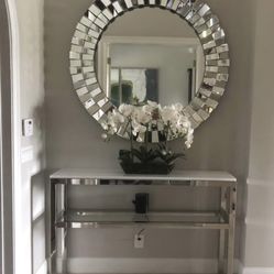 Glass Round Mirror And Console Table