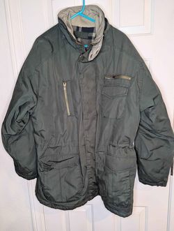 HAGGAR City Casuals Winter Parka Jacket Mens M Khaki Beige Zip-Out Lining 165P