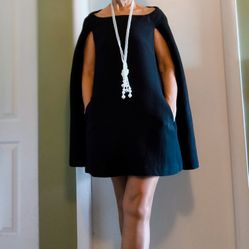 VALENTINO Spa Women's Wool Blend Short Cape Dress In Black,  Size 6, Italy, Pre-owned 
