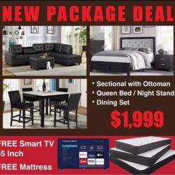 NEW 3ROOM PACKAGE DEAL- BED MATTRESS DINING ROOM SECTIONAL SOFA AND MORE 
