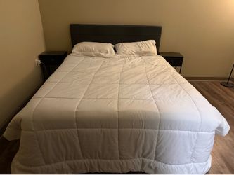 Queen Bed Setup - Mattress, Frame, Nightstands, Lamp - $200 OBO