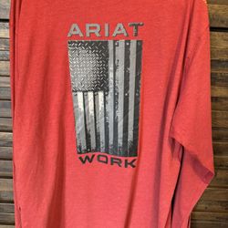 Ariat Rebar Workman Mens 2XL Pocket Long Sleeve T Shirt Alloy Flag Back Graphic