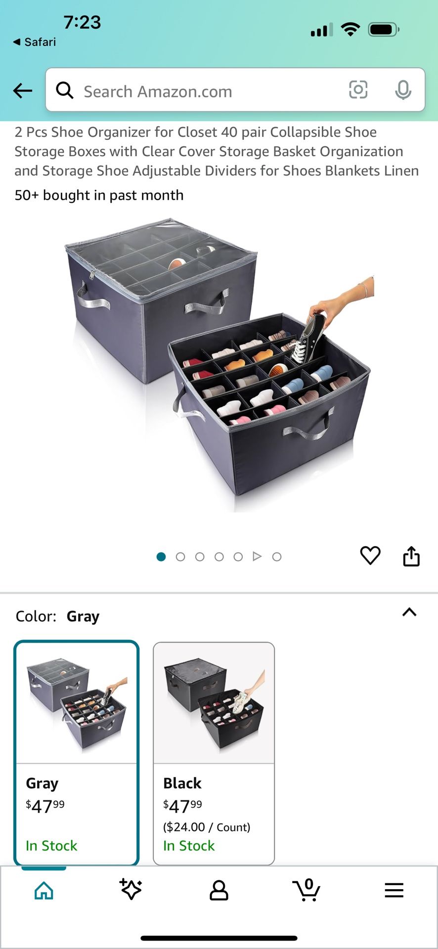 Berlune 2 Pcs Shoe Organizer for Closet 40 pair Collapsible Shoe Storage Boxes with Clear Cover