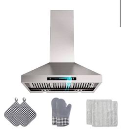 36 in. 900 CFM Convertible Wall Mount Downdraft System in Stainless 4-Lights, Touch and Gesture Control with Remote