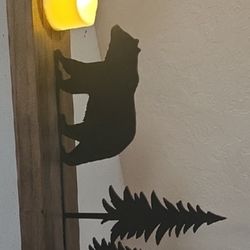 Homemade Rustic Bear and Tree Silhouette Wall Decor with LED Candle