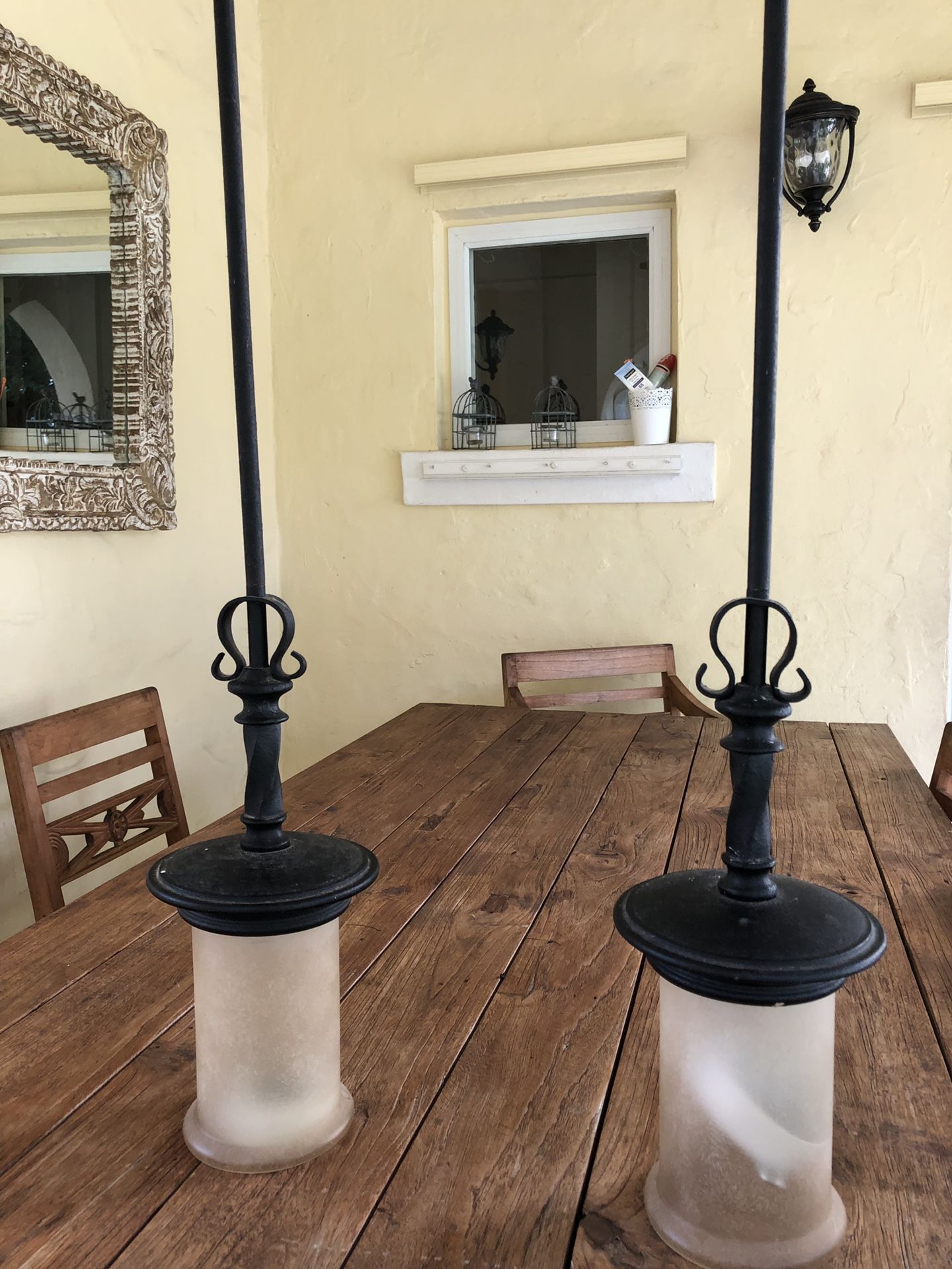 2 Cast iron pendant lamps