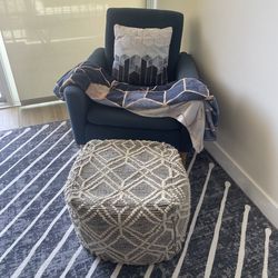 Grey & cream color textured woven pouf/ ottoman (bohemian style)