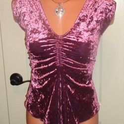 NEW Pretty SIZE SMALL Mauve Pink Low Cut Crushed Velvet Ruched Top