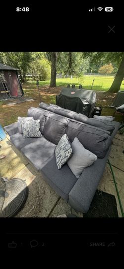 Gray Fabric Sofa with Accent Pillows