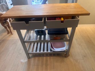 Kitchen Island Cart with Butcher Block Top