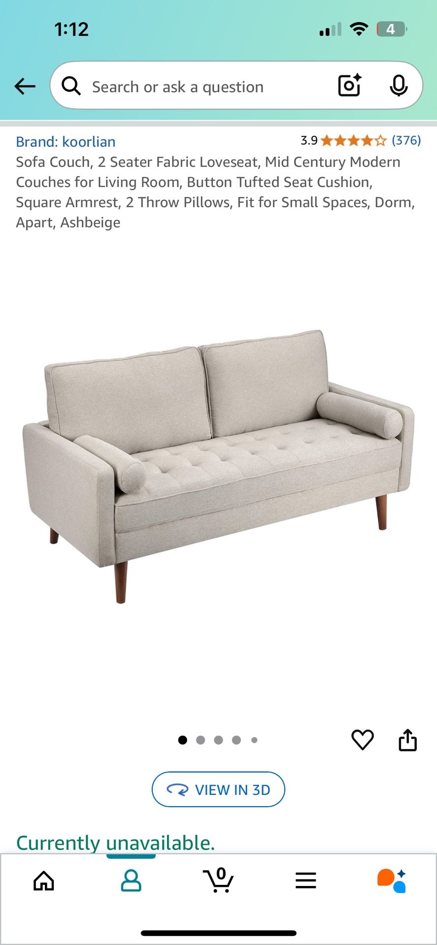 Pre Assembled Small Love Seat Couch