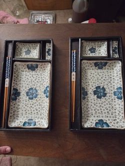 2 Boxed Japanese-Style Ceramic Sushi Serving Sets