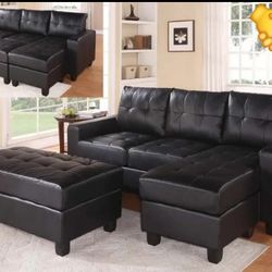 Lyssa Black Bonded Leather Match Sectional Sofa Couch With OTTOMAN Finance and Delivery Available 