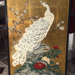Decorative Painting White Peacock and Oriental Flowers 24x36