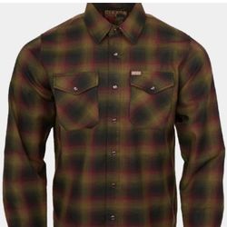 Dixxon Flannel Co Snap Button Plaid Flannel Shirt Green Red Olive Mens size Large