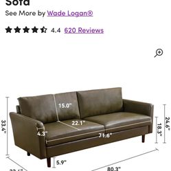 green long vegan leather couch sofa 80”