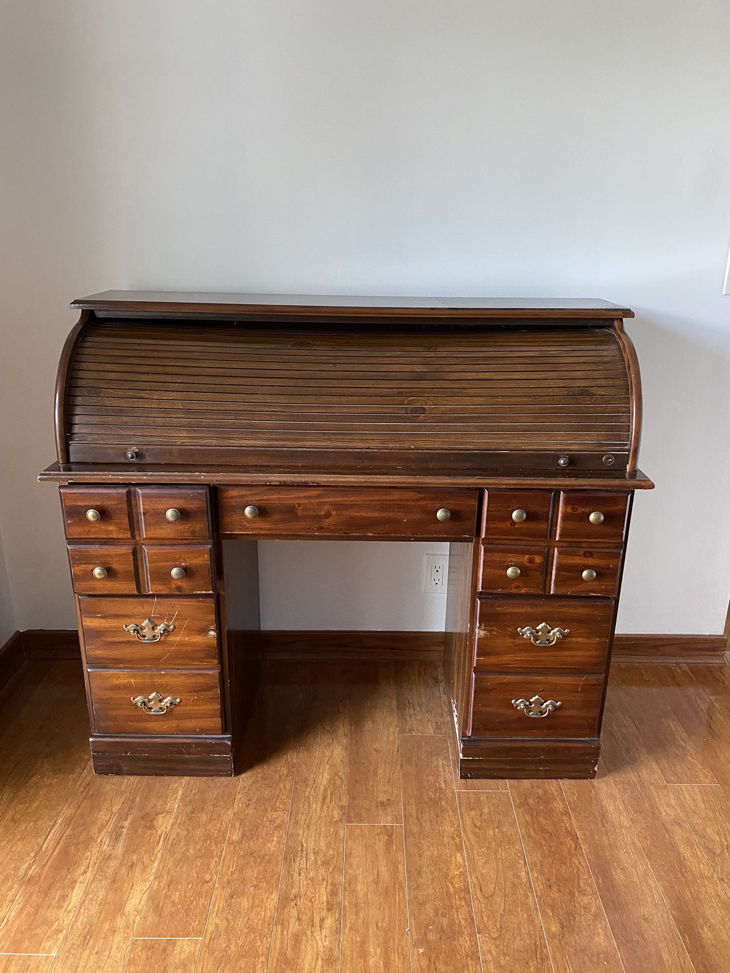 Antique Desk W Rollup And Drawers