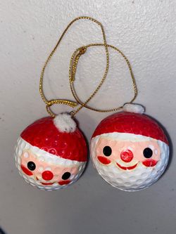 2 Vintage Plastic Santa Face Golf Ball Christmas Ornament