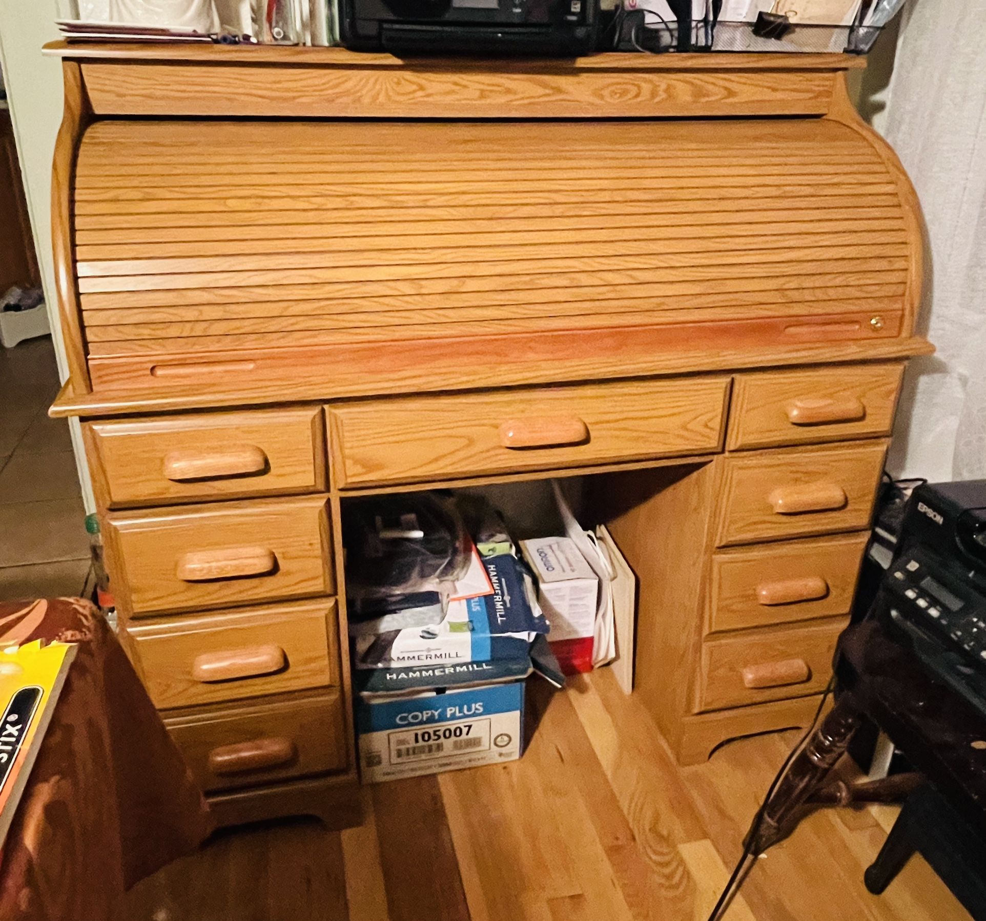 Vintage Solid Wood Secretary Desk With Hutch
