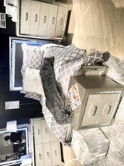 Silver Youth LED Upholstered Panel Twin -Full - King- Queen Bedroom Set