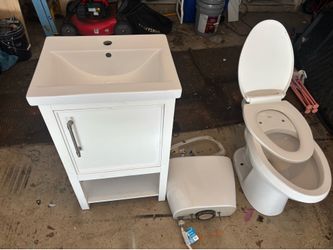 White Bathroom Vanity and Toilet Set