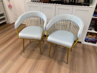 Dining Chairs Set of 2, Velvet Dining Chairs with Metal Legs (Blue)