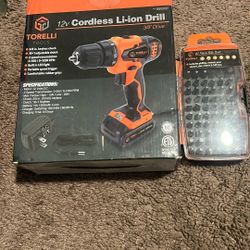 3/8” Drive 12v Li-ion Drill By Torelli W/67 Pc bit Set