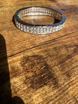 Authentic Swarovski Crystal Hinged Bangle Bracelet – Silver Tone – No Missing Stones