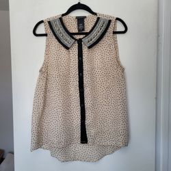 Nude and Black Collared Blouse