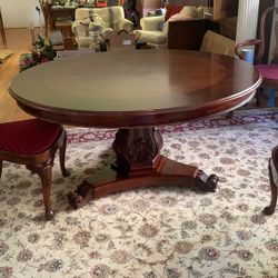 60 inch round mahogany dining table with four side chairs and two arm chairs With Pads For Table