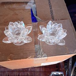 Crystal Peddle Flowers Pair Candle Stick Holder's 