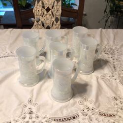 Iridescent Milk Glass Beer Stein Set