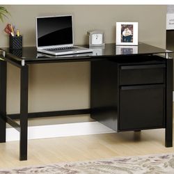 Black glass desk with file cabinet 