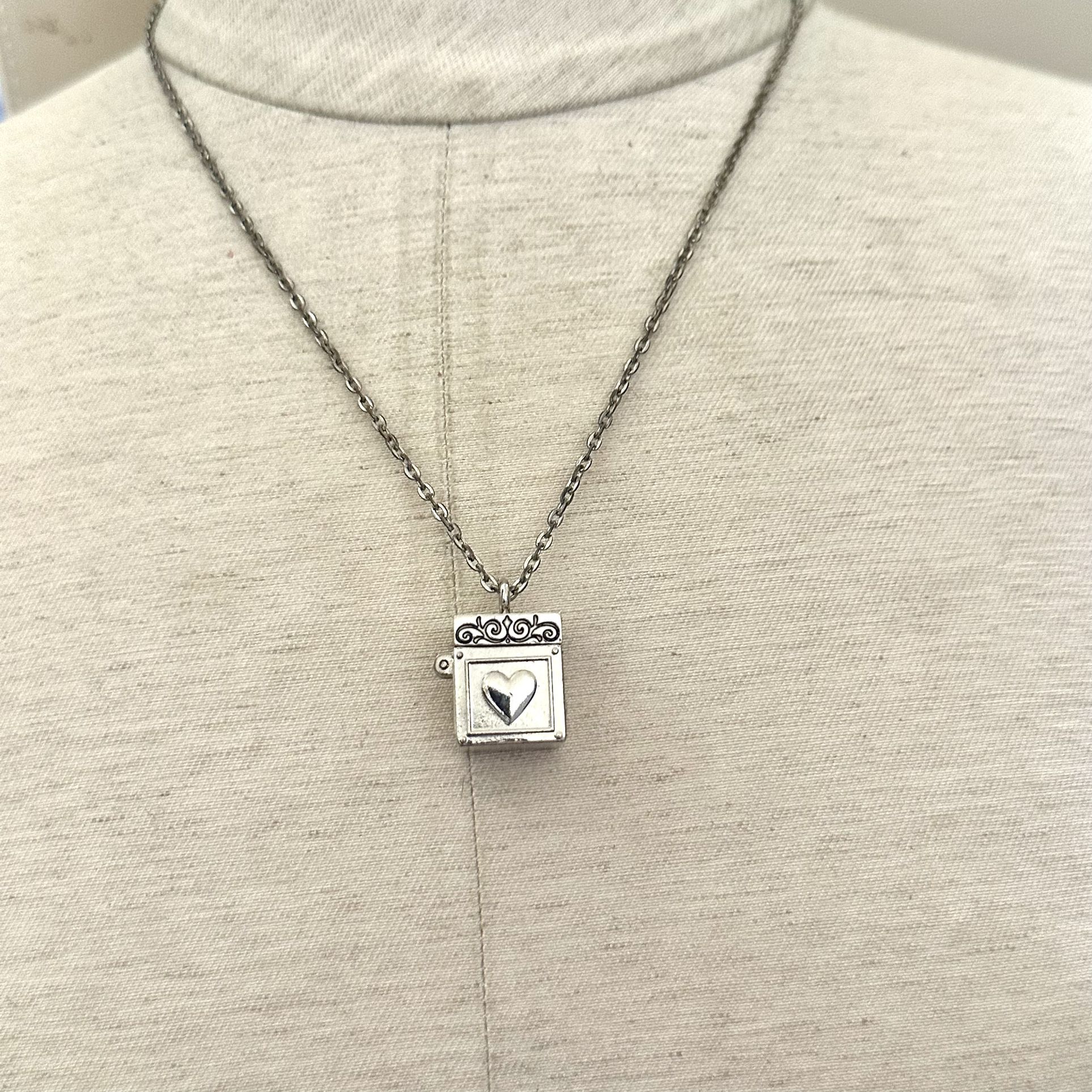 Silver tone Square Locket Box Necklace 