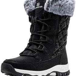 Boys Girls Kids Winter Snow Boots Waterproof Slip Resistant Outdoor Warm Shoes(Glitter Black-Size 11.5 little Kids)