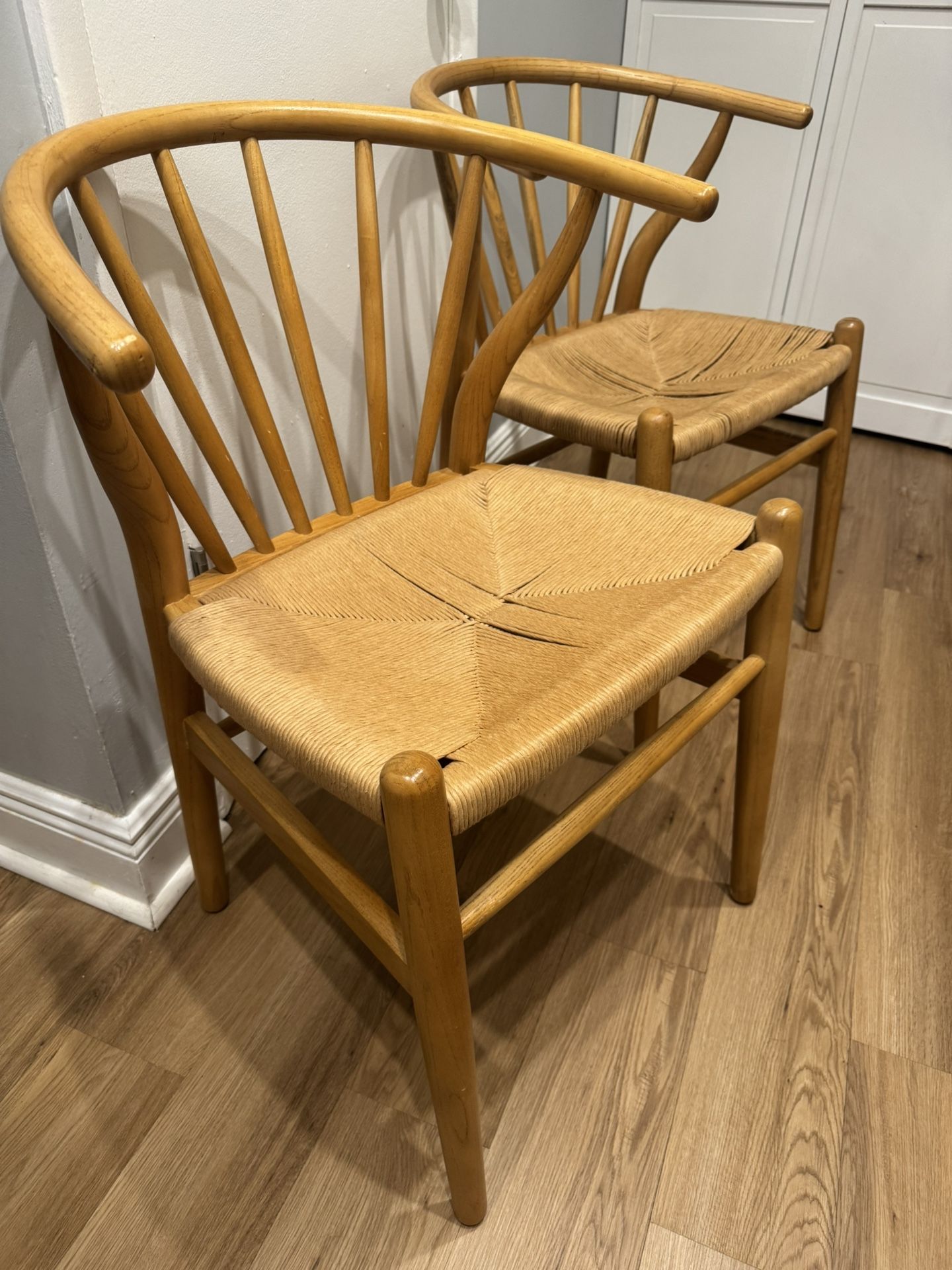 2 Wishbone weave natural dining chairs