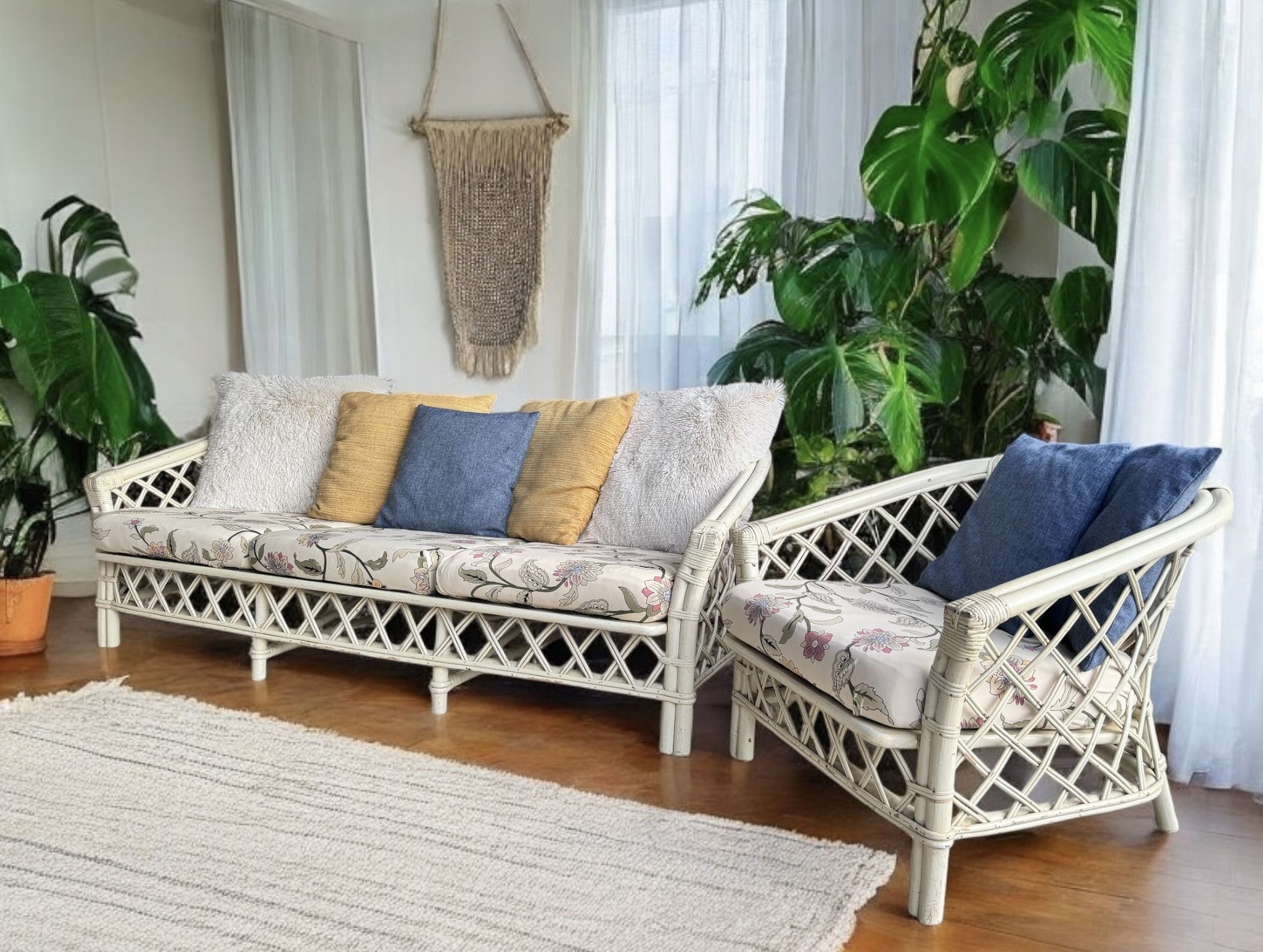 Vintage Rattan Sofa and Chair Set