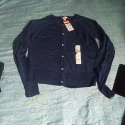 Girls Navy Botton Cardigan 