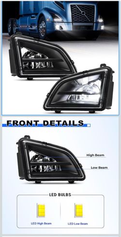 JFN LED Fog Lights Compatible with 2018-2024 Volvo VNL Trucks Pair Fog Lamps w/Plug Clear Lens Black Housing, Driver and Passenger Side, Replacement 8